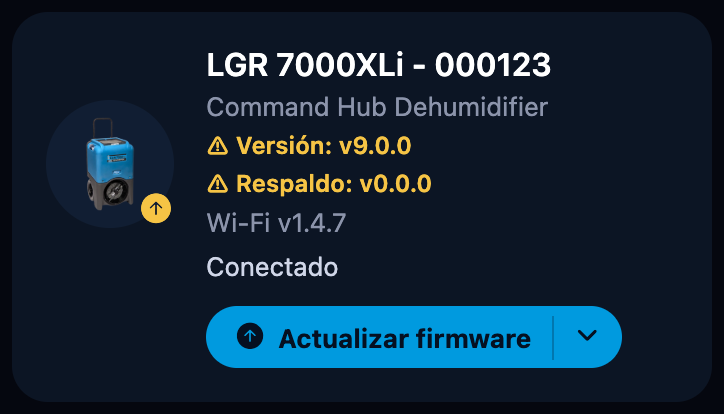 Tarjeta con el aviso de copia de respaldo ausente