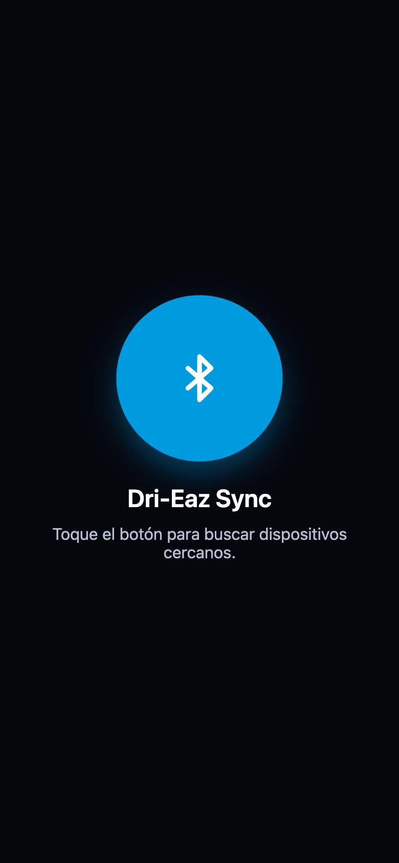 Pantalla de inicio con el botón redondo de búsqueda