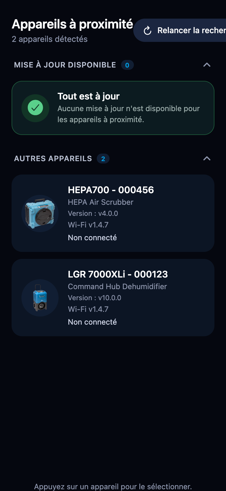 Liste quand tous les appareils sont à jour