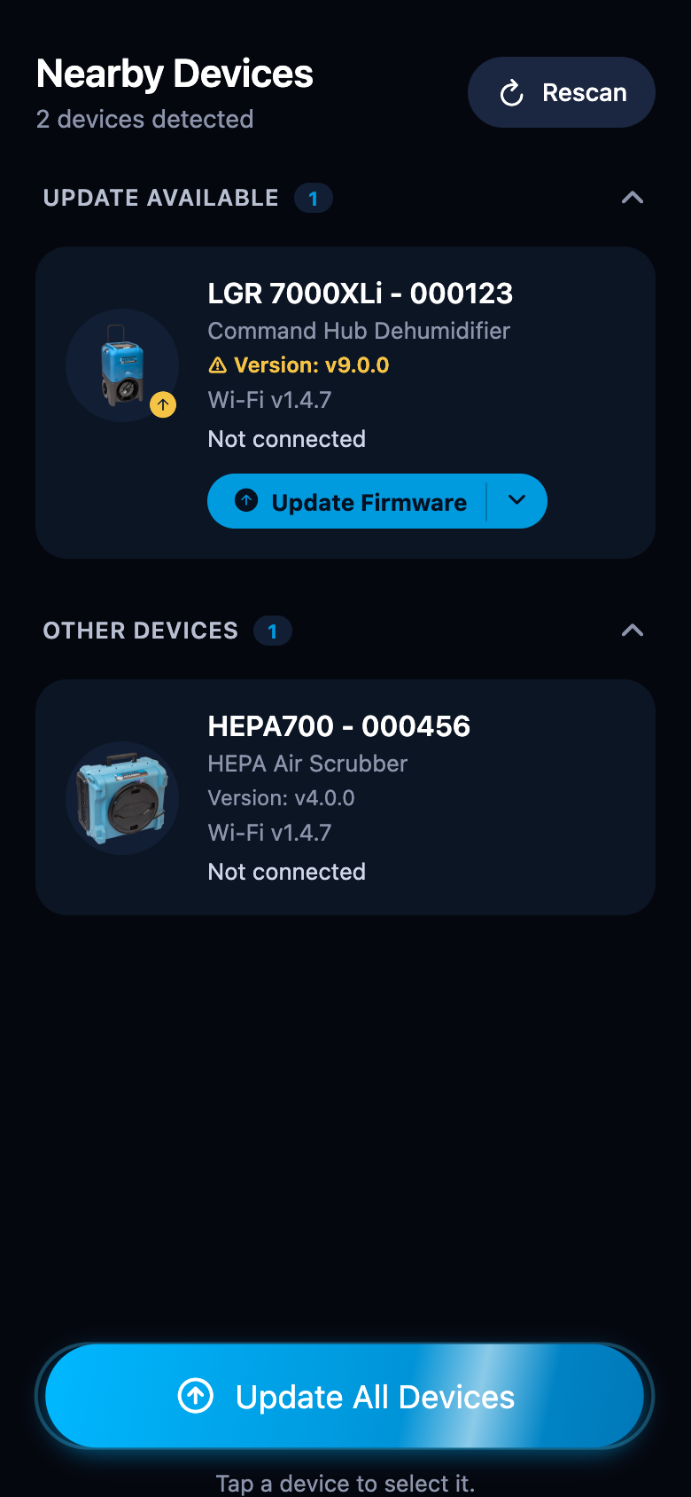 Device list with both sections