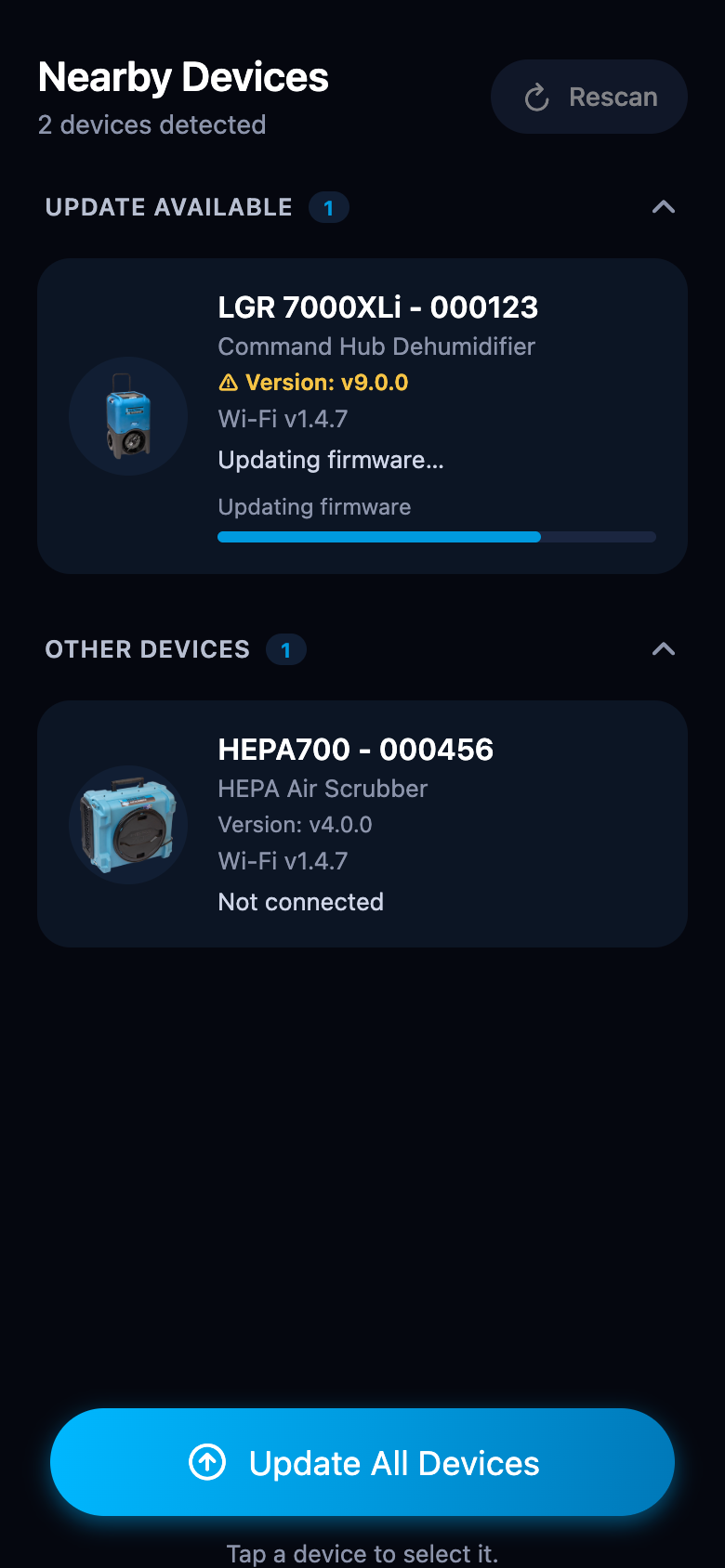 Device card during a firmware update